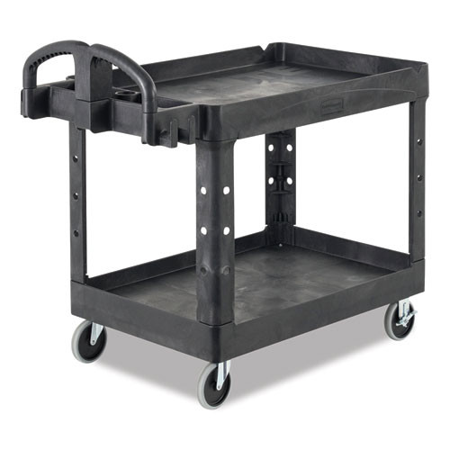 BRUTE Heavy-Duty Utility Cart with Lipped Shelves, Plastic, 2 Shelves, 500 lb Capacity, 17.13" x 38.5" x 38.88", Black
