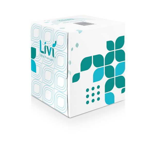 Livi Ultra Premium Facial Tissue, 2-Ply, White, Cube Box, 80 Sheets/Box, 4 Boxes/Pack, 6 Packs/Carton
