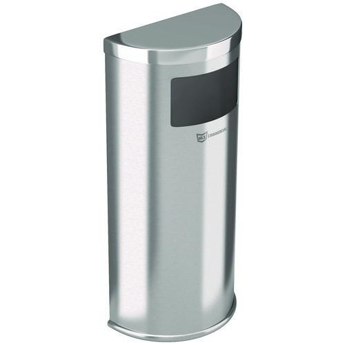 Side-Entry Trash Can with Wall Mount, 9 gal, Stainless Steel, Silver