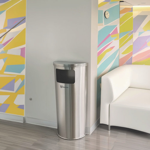Side-Entry Trash Can with Wall Mount, 9 gal, Stainless Steel, Silver