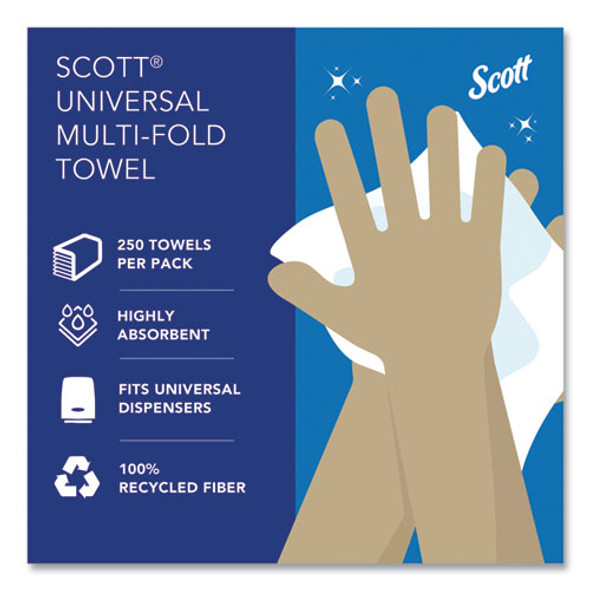 Essential Multi-Fold Towels 100% Recycled, 1-Ply, 9.2 x 9.4, White, 250/Pack, 16 Packs/Carton