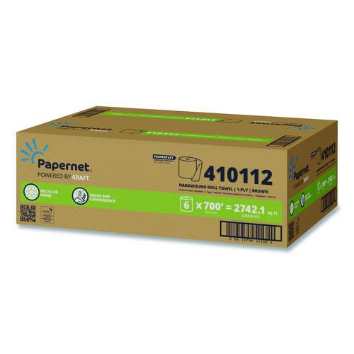 HyTech Seas Hardwound Roll Towel Kraft, 1-Ply, 7.9" x 700 ft, Brown, 6/Carton