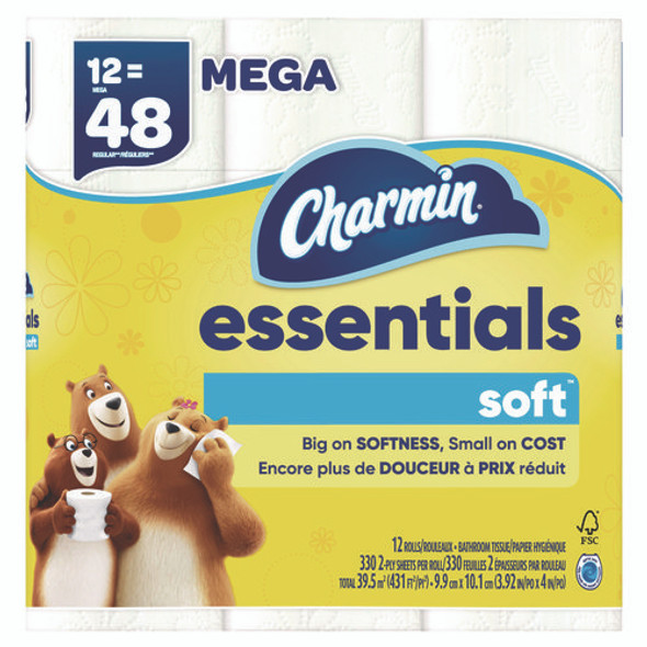 Essentials Soft Bathroom Tissue, Septic Safe, 2-Ply, White, 330 Sheets/Roll, 12 Rolls/Pack, 4 Packs/Carton