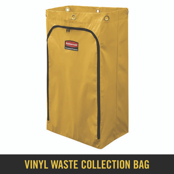 Zippered Vinyl Cleaning Cart Bag for Rubbermaid Commercial 6173-88, 24 gal, 17.25" x 10.5" x 30.5", Yellow