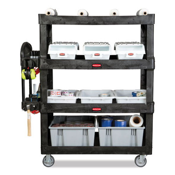 BRUTE Heavy-Duty Ergo Utility Cart, Plastic, 4 Shelves, 700 lb Capacity, 24.35" x 54.1" x 62.4", Black