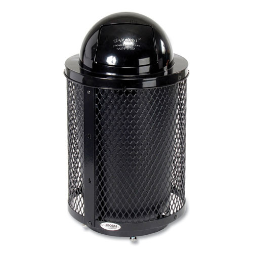 Outdoor Diamond Steel Trash Can with Base, 36 gal, Black