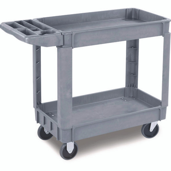 Two-Shelf Utility Cart, Plastic, 2 Shelves, 500 lb Capacity, 17.25" x 40" x 33.5", Gray