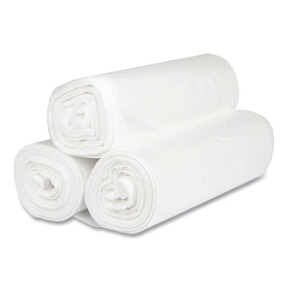 High-Density Commercial Can Liners, 45 gal, 16 mic, 40" x 48", Clear, Interleaved Roll, 25 Bags/Roll, 10 Rolls/Carton