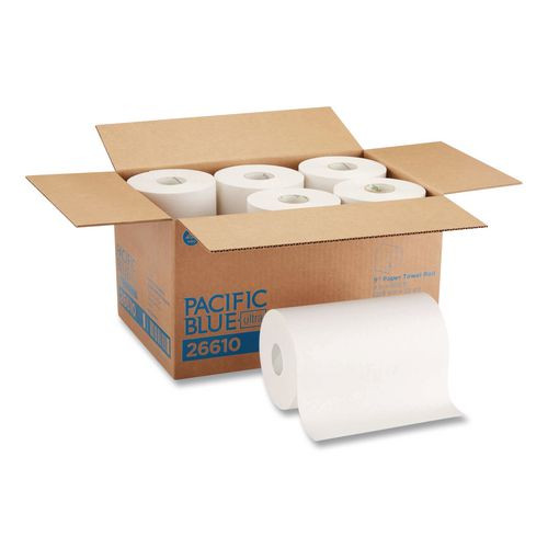 Hardwound Paper Towel Roll, Nonperforated, 1-Ply, 9" x 400 ft, White, 6 Rolls/Carton