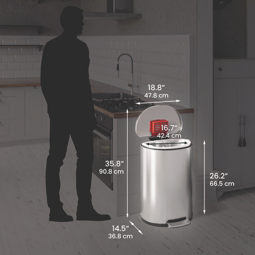 Fire-Resistant Step Pedal Trash Can, 13 gal, Plastic/Stainless Steel, Silver