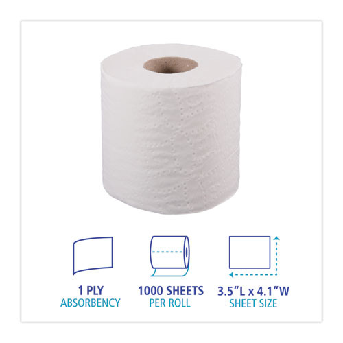 1-Ply Toilet Tissue, Septic Safe, White, 1,000 Sheets, 96 Rolls/Carton