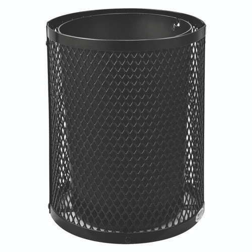 Outdoor Diamond Steel Trash Can, Rain Bonnet Lid, 36 gal, Black