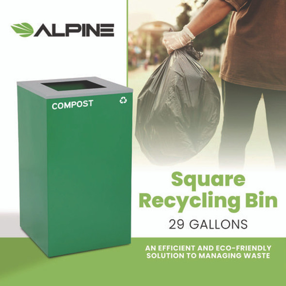 29 Gallon Trash/Recycling Cans, Steel, Green Compost Can with Square Lid