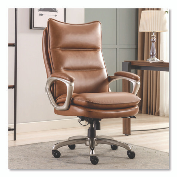 Jenkins Executive Big and Tall Chair, Supports Up to 400 lb, 20" to 23" Seat Height, Brown Seat/Back, Silver/Black Base