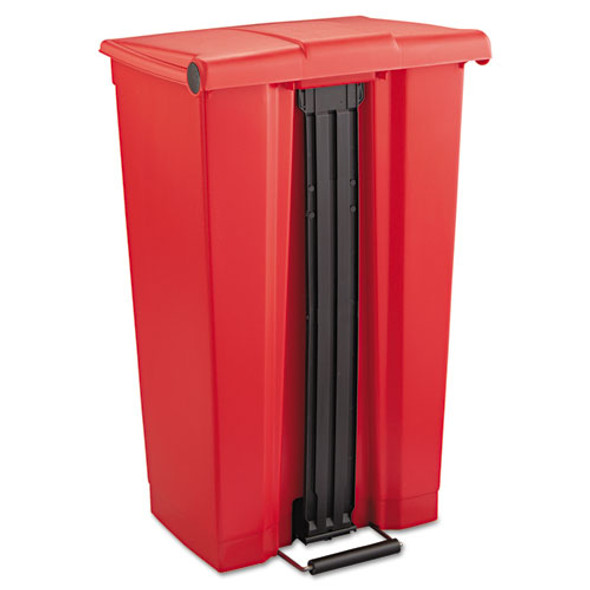 Indoor Utility Step-On Waste Container, 23 gal, Plastic, Red