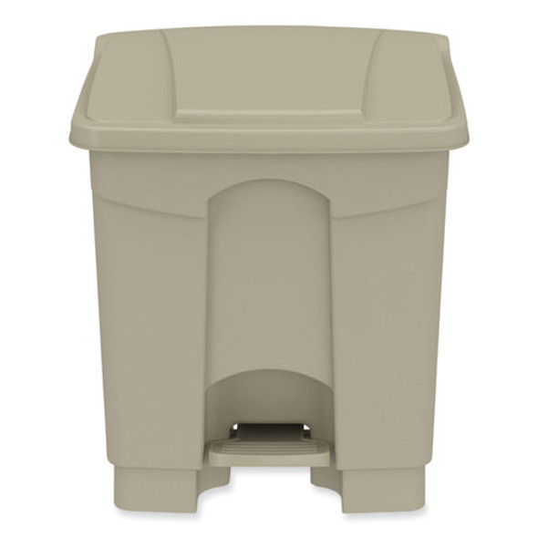 Plastic Step-On Receptacle, 8 gal, Metal, Tan Plastic Step-On Receptacle, 8 gal, Metal, Tan