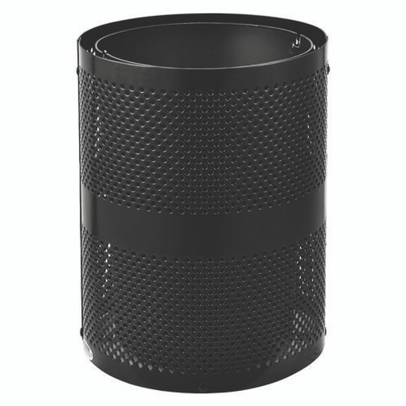 Outdoor Perforated Steel Trash Can with Dome Lid, 36 gal, Steel, Black
