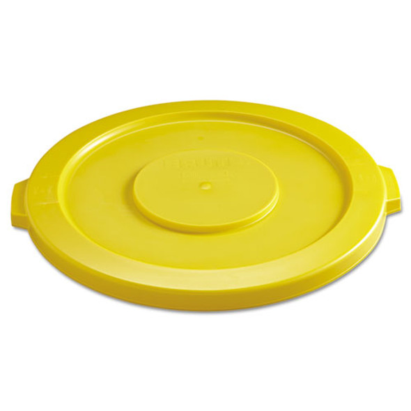 BRUTE Self-Draining Flat Top Lids for 32 gal Round BRUTE Containers, 22.25" Diameter, Yellow