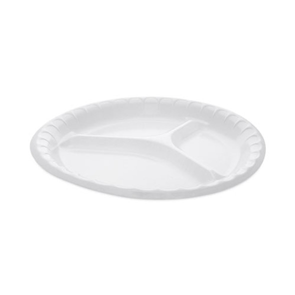 Placesetter Deluxe Laminated Foam Dinnerware, 3-Compartment Plate, 10.25" dia, White, 540/Carton
