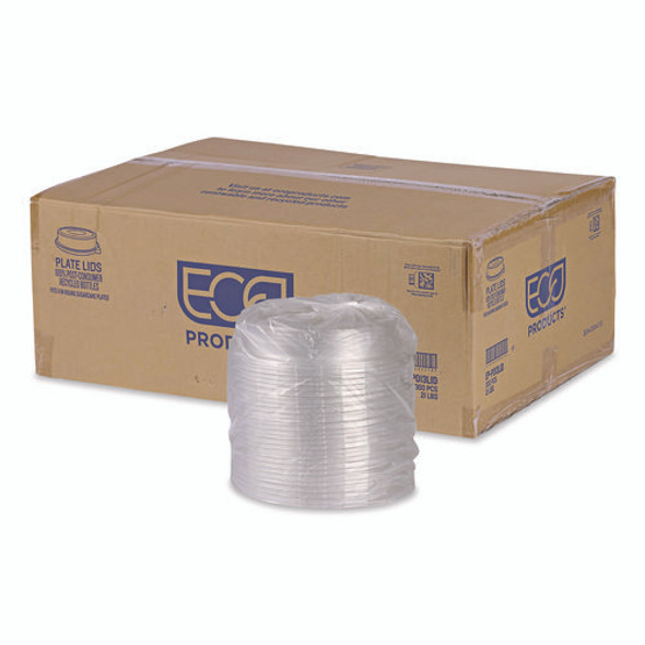 100% Recycled Content Round Plate Lids, Plastic, 9" dia x 1.5" h, Clear, 300/Carton
