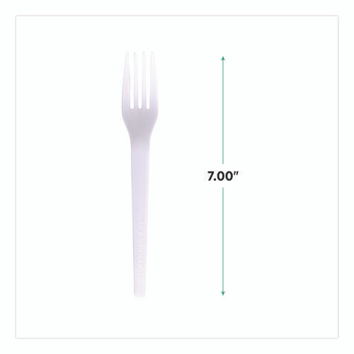 Plantware CPLA Cutlery, Fork, White, 1,000/Carton