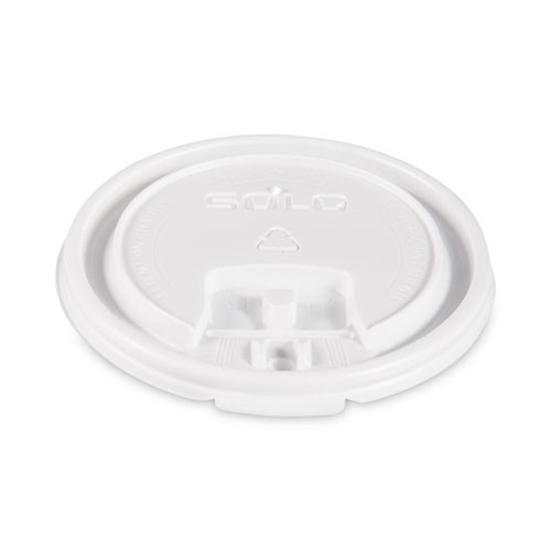 Lift Back and Lock Tab Lids for Paper Cups, Fits 10 oz Hot Cups, Plastic, White, 100/Sleeve, 10 Sleeves/Carton