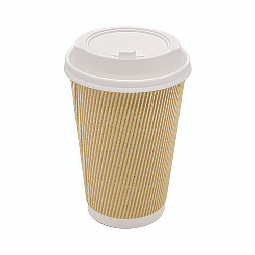 Ripple Hot Cups, 16 oz, Paper, Kraft/White, 500/Carton