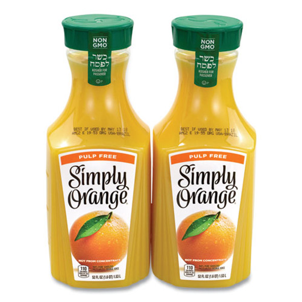 Orange Juice Pulp Free, 52 oz Bottle, 2/Pack