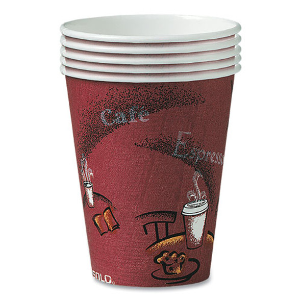 Paper Hot Drink Cups in Bistro Design, 10 oz, Maroon, 300/Carton Paper Hot Drink Cups in Bistro Design, 10 oz, Maroon, 300/Carton