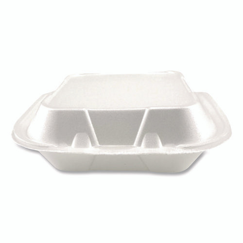 Foam Hinged Lid Containers, 3-Compartment, 8.56 x 8 x 2.76, White, Foam, 200/Carton