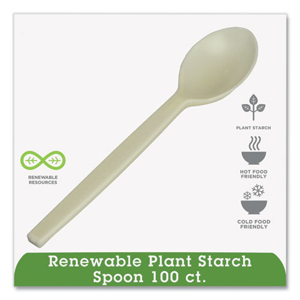 EcoSense Renewable Plant Starch Cutlery, Spoon, Plastic, Cream, 50/Pack EcoSense Renewable Plant Starch Cutlery, Spoon, Plastic, Cream, 50/Pack