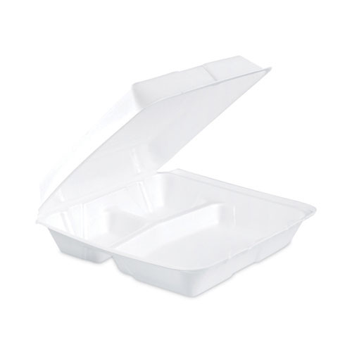 Insulated Foam Hinged Lid Containers, 3 Compartments, 9.3 x 9.5 x 3, White, 100/Sleeve, 2 Sleeves/Carton