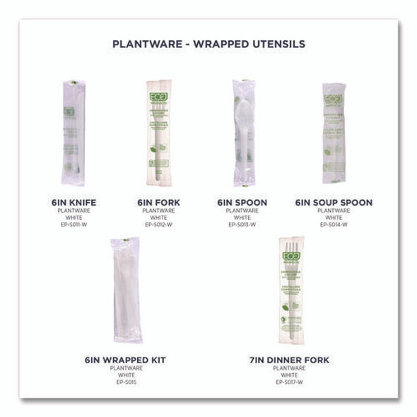 Plantware Compostable Cutlery, Knife, Plastic, White, 1,000/Carton