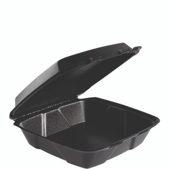 Insulated Foam Hinged Lid Containers, 9.01 x 9.4 x 3.1, Black, 100/Bag, 2 Bags/Carton, 200 Containers/Carton