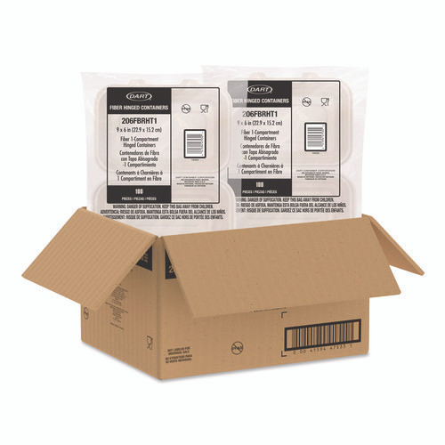 Compostable Molded Fiber Hinged Trays, ProPlanet Seal, 6.41 x 9.22 x 3, Natural, 200/Carton