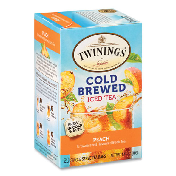 Cold Brew Iced Tea Bags, Peach, 0.07 oz Tea Bag, 20/Box