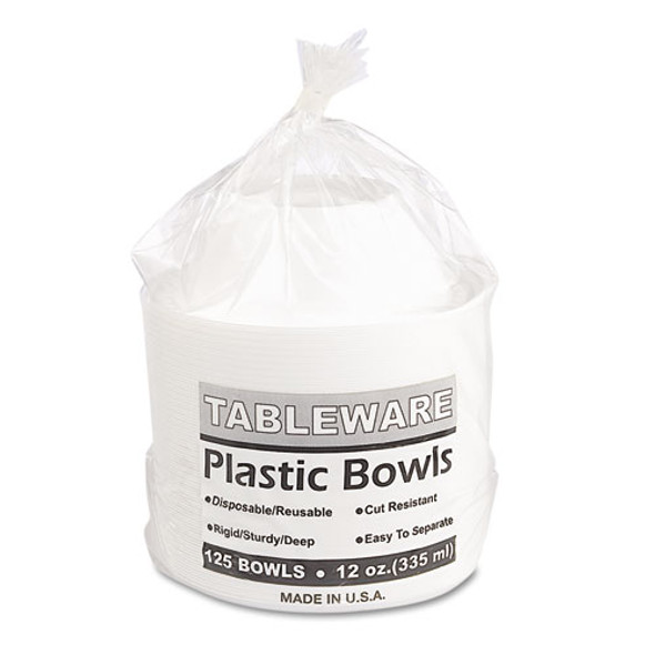 Plastic Dinnerware, Bowl, 12 oz, White, 125/Pack Plastic Dinnerware, Bowl, 12 oz, White, 125/Pack
