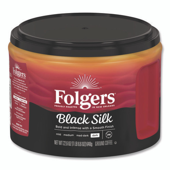 Black Silk Ground Coffee, Black 22.6 oz Canister, 6/Carton