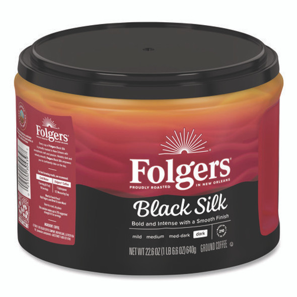 Black Silk Ground Coffee, Black 22.6 oz Canister, 6/Carton