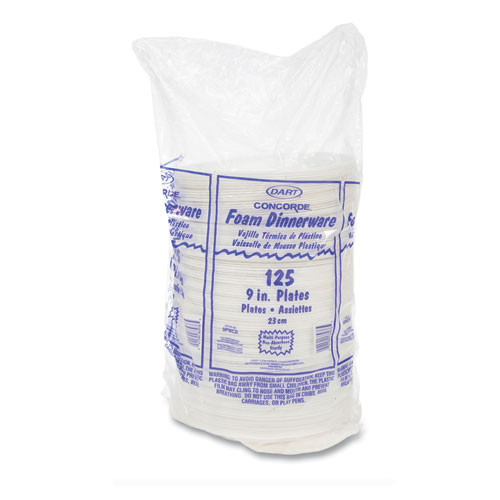 Concorde Non-Laminated Foam Plates, 9" dia, White, 125/Pack