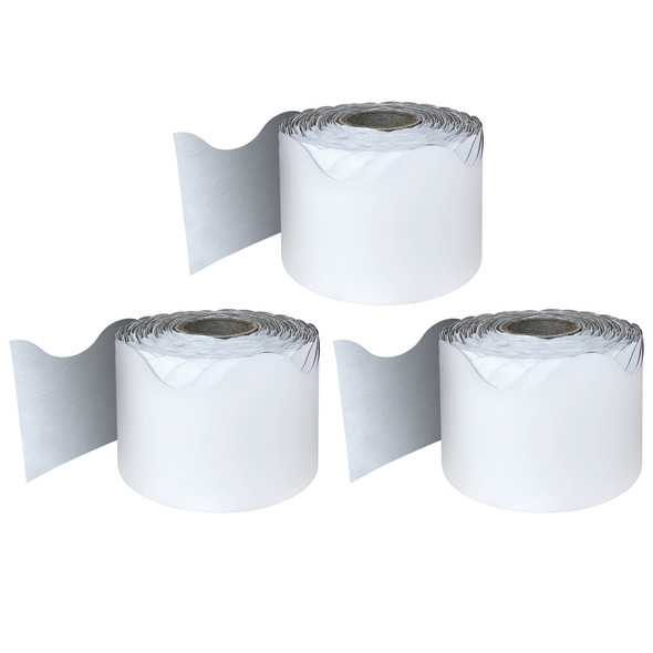 White Rolled Scalloped Border, 2-1/4 Inch x 65 Feet Per Roll, Pack of 3