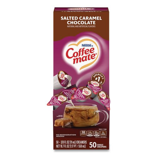 Liquid Coffee Creamer, Salted Caramel Chocolate, 0.38 oz Mini Cups, 50/Box