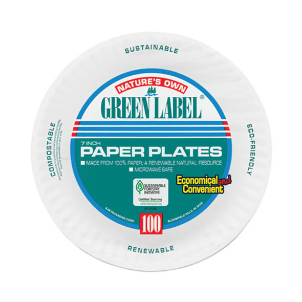 White Paper Plates, 7" dia, 100/Pack, 10 Packs/Carton