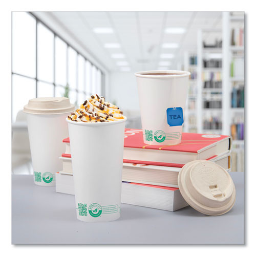Compostable Paper Hot Cups, 12 oz, White/Green, 1,000/Carton