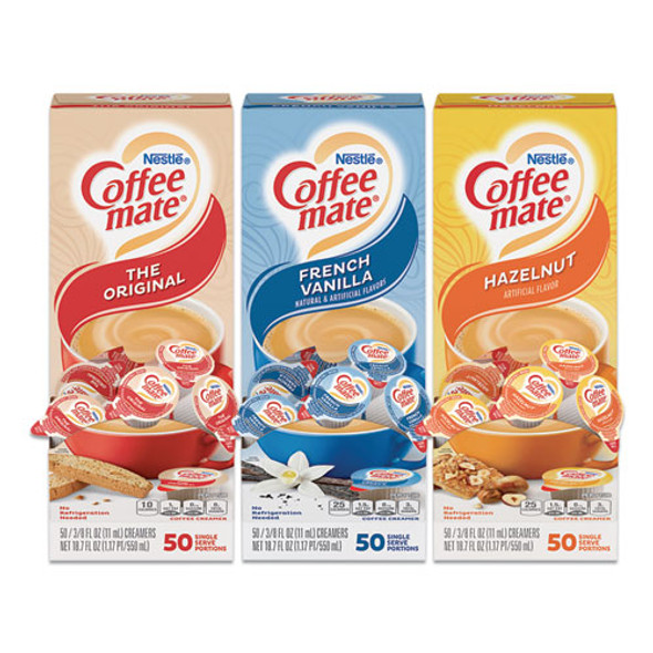Liquid Coffee Creamer, Assorted Flavors, 0.38 oz Mini Cups, 150/Carton