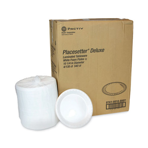 Placesetter Deluxe Laminated Foam Dinnerware, Plate, 10.25" dia, White, 540/Carton