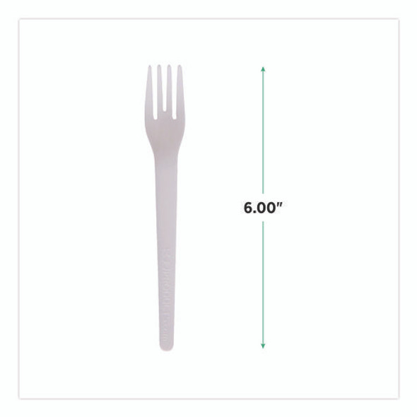 Plantware Compostable Cutlery, Fork, Plastic, White, 1,000/Carton