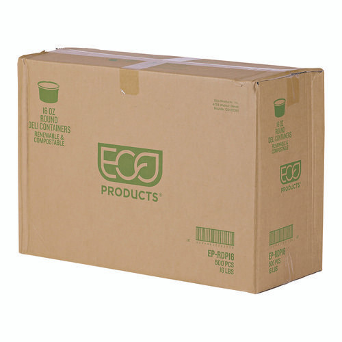 Renewable and Compostable Round Deli Containers, 16 oz, 4.63" Diameter x 3.06" h, Clear, Plastic, 50/Pack, 10 Packs/Carton