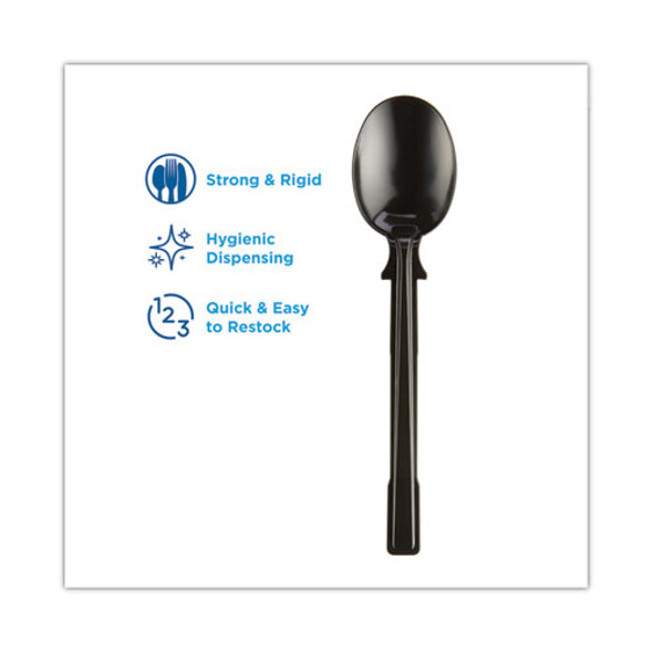 SmartStock Tri-Tower Dispensing System Polystyrene Cutlery, Mediumweight Soup Spoon, Plastic, Black, 40/Pack, 24 Packs/Carton SmartStock Tri-Tower Dispensing System Polystyrene Cutlery, Mediumweight Soup Spoon, Plastic, Black, 40/Pack, 24 Packs/Carton