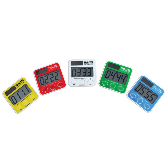 Dual Power Timers - Set of 5 - Red, Yellow, Green, Blue, White - Solar and Battery Powered Digital Timers Dual Power Timers - Set of 5 - Red, Yellow, Green, Blue, White - Solar and Battery Powered Digital Timers